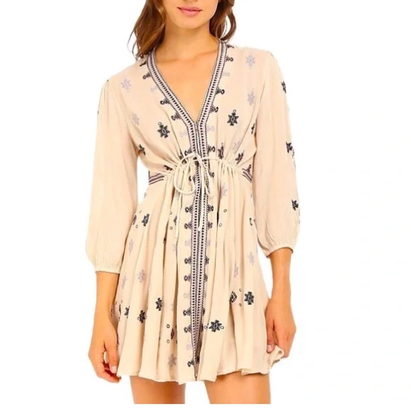 Free People Stargazer Embroidered Peasant Mini Dress. Sz Small.